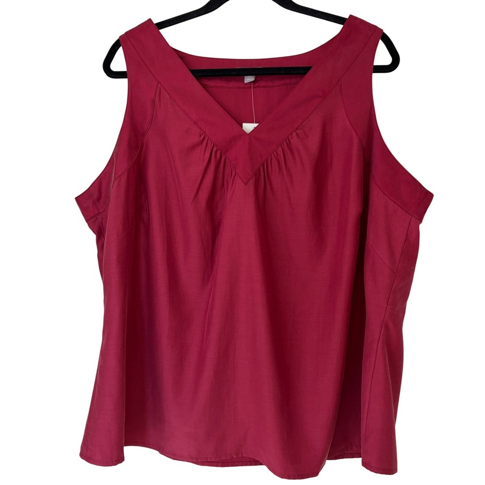 J. Jill Silk Blend V-Neck Sleeveless Blouse Plus Size 2X Cayenne Red Burgundy